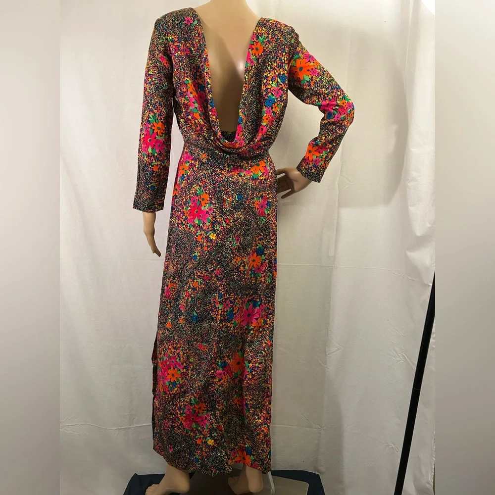 Sun Fashions of Hawaii Vintage Floral Long Sleeve Scoop Back Maxi Dress Size 8 - Picture 2 of 10